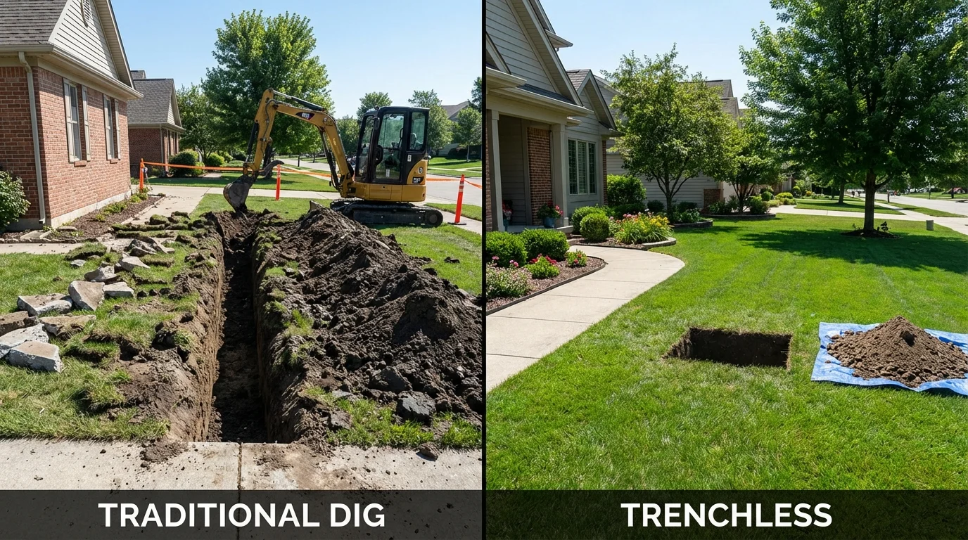 Trenchless sewer repair with minimal yard damage versus traditional excavation in Astoria, NY